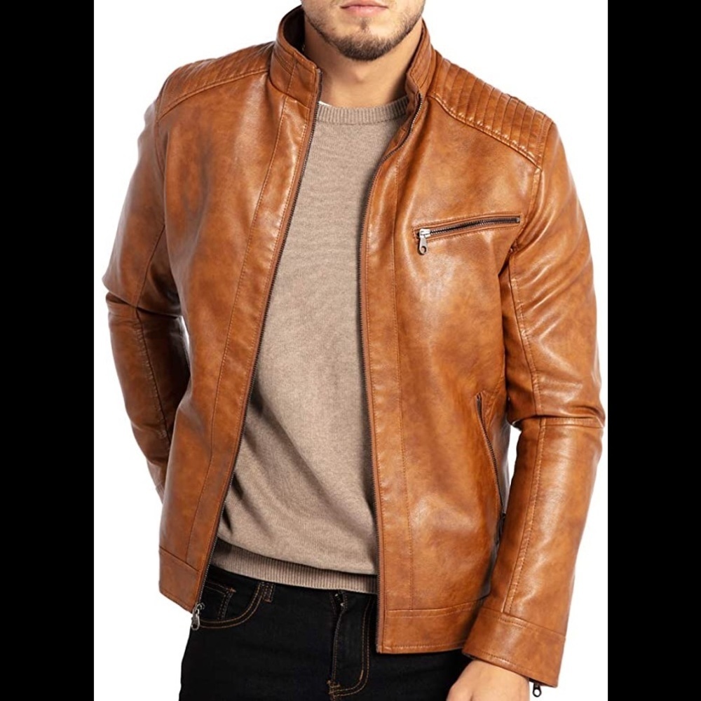 New Mens Slim Fit Weather Sealed Leather Jacket Multiple Sizes - Picture 1 of 2